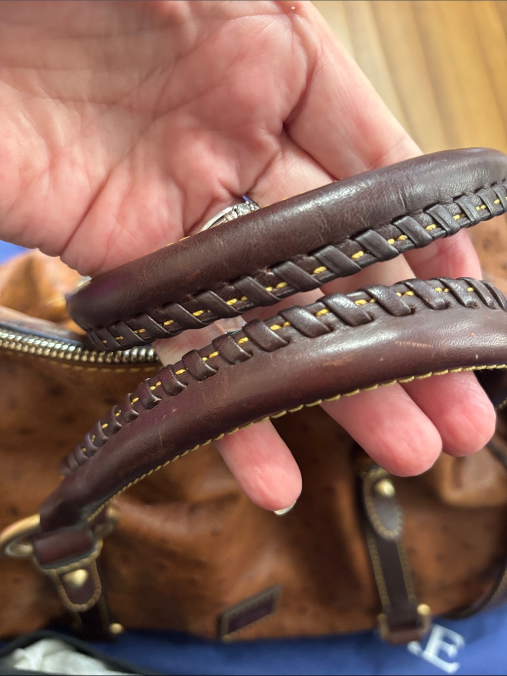Dooney & Bourke Brown Ostrich-Effect Satchel with Dark Brown Trim - Picture 13 of 16